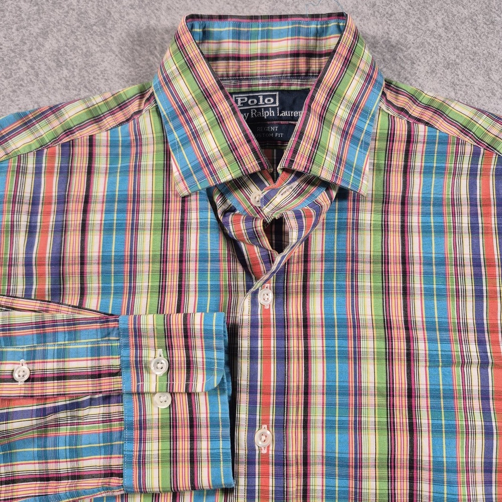Polo Ralph Lauren Men's L/S Regent Custom Fit Cotton Plaid Shirt Size Medium - Picture 1 of 6